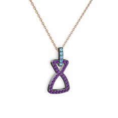 Simla Kolye - Akuamarin ve ametist 925 ayar siyah rodyum kaplama gümüş kolye (40 cm rose altın rolo zincir) #1i48a33