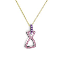Simla Kolye - Ametist ve pembe kuvars 18 ayar beyaz altın kolye (40 cm altın rolo zincir) #1iaxcld
