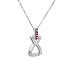 Simla Kolye - Garnet ve pırlanta 8 ayar beyaz altın kolye (0.374 karat, 40 cm beyaz altın rolo zincir) #1iealkt
