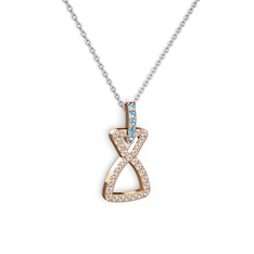 Simla Kolye - Akuamarin ve pırlanta 18 ayar rose altın kolye (0.374 karat, 40 cm gümüş rolo zincir) #1ih2hzh