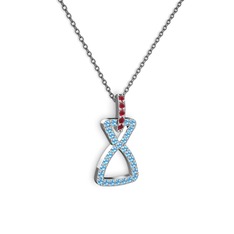 Simla Kolye - Kök yakut ve akuamarin 8 ayar beyaz altın kolye (40 cm gümüş rolo zincir) #1ikx95w