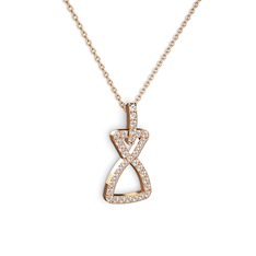 Simla Kolye - Beyaz zirkon ve swarovski 14 ayar rose altın kolye (40 cm rose altın rolo zincir) #1imogqh