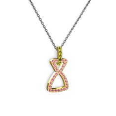 Peridot ve pembe kuvars 925 ayar altın kaplama gümüş kolye (40 cm gümüş rolo zincir)