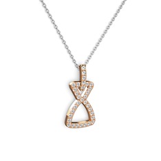 Simla Kolye - Beyaz zirkon ve swarovski 8 ayar rose altın kolye (40 cm beyaz altın rolo zincir) #1iucsk1