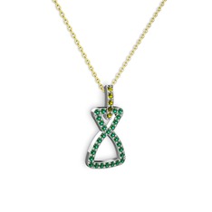 Simla Kolye - Peridot ve yeşil kuvars 8 ayar beyaz altın kolye (40 cm gümüş rolo zincir) #1jb3057