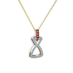 Rodolit garnet ve akuamarin 8 ayar rose altın kolye (40 cm altın rolo zincir)