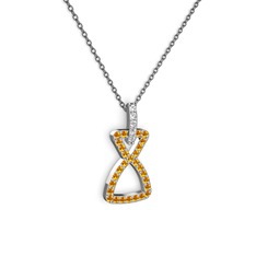 Simla Kolye - Swarovski ve sitrin 14 ayar beyaz altın kolye (40 cm gümüş rolo zincir) #1jjo7q3