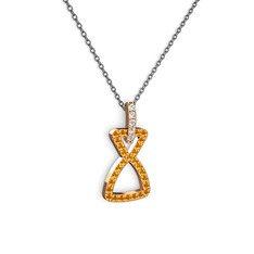 Simla Kolye - Beyaz zirkon ve sitrin 14 ayar rose altın kolye (40 cm gümüş rolo zincir) #1jlj0oj