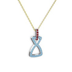 Simla Kolye - Garnet ve akuamarin 8 ayar beyaz altın kolye (40 cm altın rolo zincir) #1k05di8