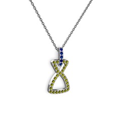 Simla Kolye - Lab safir ve peridot 8 ayar beyaz altın kolye (40 cm gümüş rolo zincir) #1k5c7ha