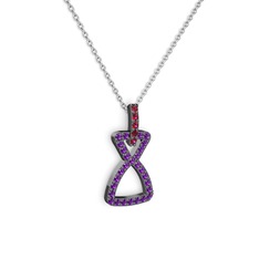 Simla Kolye - Rodolit garnet ve ametist 925 ayar siyah rodyum kaplama gümüş kolye (40 cm gümüş rolo zincir) #1kltuy8