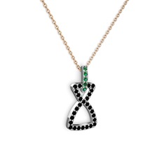 Simla Kolye - Yeşil kuvars ve siyah zirkon 8 ayar beyaz altın kolye (40 cm gümüş rolo zincir) #1kqu53