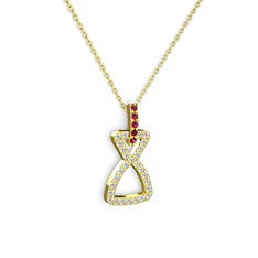 Simla Kolye - Rodolit garnet ve pırlanta 18 ayar altın kolye (0.374 karat, 40 cm altın rolo zincir) #1kvryqv