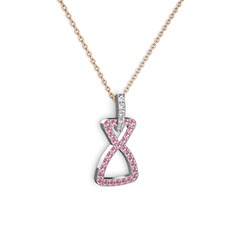 Simla Kolye - Swarovski ve pembe kuvars 925 ayar gümüş kolye (40 cm rose altın rolo zincir) #1l3llu4