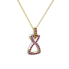 Rodolit garnet ve ametist 18 ayar altın kolye (40 cm altın rolo zincir)