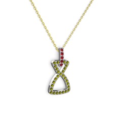 Garnet ve peridot 8 ayar beyaz altın kolye (40 cm gümüş rolo zincir)