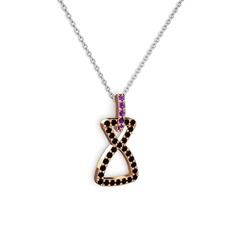 Simla Kolye - Ametist ve siyah zirkon 925 ayar rose altın kaplama gümüş kolye (40 cm beyaz altın rolo zincir) #1lh6kao