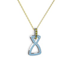 Simla Kolye - Peridot ve akuamarin 14 ayar beyaz altın kolye (40 cm altın rolo zincir) #1lmslm4