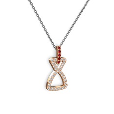 Garnet ve pırlanta 8 ayar rose altın kolye (0.374 karat, 40 cm gümüş rolo zincir)