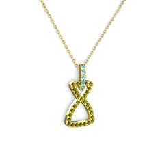 Akuamarin ve peridot 925 ayar altın kaplama gümüş kolye (40 cm gümüş rolo zincir)