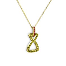 Kök yakut ve peridot 14 ayar altın kolye (40 cm altın rolo zincir)