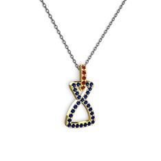 Garnet ve lab safir 8 ayar altın kolye (40 cm gümüş rolo zincir)