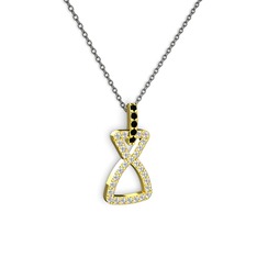 Simla Kolye - Siyah zirkon ve swarovski 8 ayar altın kolye (40 cm gümüş rolo zincir) #1mty8x8
