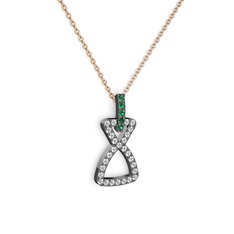 Simla Kolye - Yeşil kuvars ve swarovski 925 ayar siyah rodyum kaplama gümüş kolye (40 cm gümüş rolo zincir) #1mtzdtt