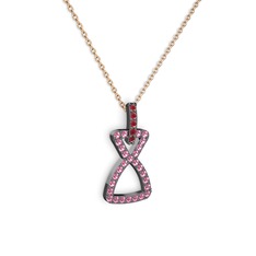 Simla Kolye - Kök yakut ve pembe kuvars 925 ayar siyah rodyum kaplama gümüş kolye (40 cm rose altın rolo zincir) #1n0oizh