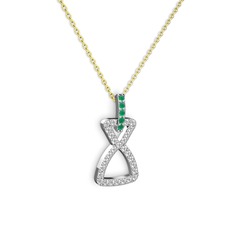 Simla Kolye - Kök zümrüt ve swarovski 14 ayar beyaz altın kolye (40 cm altın rolo zincir) #1n22ugp