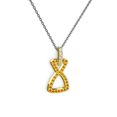 Simla Kolye - Beyaz zirkon ve sitrin 14 ayar altın kolye (40 cm gümüş rolo zincir) #1n3811v