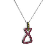 Simla Kolye - Peridot ve rodolit garnet 925 ayar siyah rodyum kaplama gümüş kolye (40 cm beyaz altın rolo zincir) #1n6gbbx