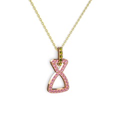 Peridot ve pembe kuvars 8 ayar rose altın kolye (40 cm gümüş rolo zincir)