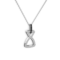 Simla Kolye - Siyah zirkon ve swarovski 8 ayar beyaz altın kolye (40 cm beyaz altın rolo zincir) #1nk0oe1