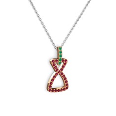 Simla Kolye - Kök zümrüt ve rodolit garnet 18 ayar rose altın kolye (40 cm beyaz altın rolo zincir) #1nl57cb