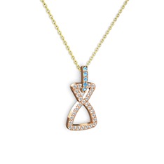 Simla Kolye - Akuamarin ve swarovski 8 ayar rose altın kolye (40 cm altın rolo zincir) #1nt2x1s