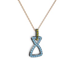 Simla Kolye - Peridot ve akuamarin 925 ayar siyah rodyum kaplama gümüş kolye (40 cm rose altın rolo zincir) #1nx6o1z