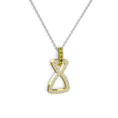Peridot ve beyaz zirkon 925 ayar altın kaplama gümüş kolye (40 cm gümüş rolo zincir)