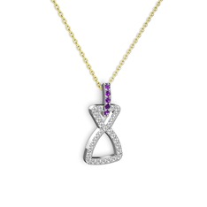Simla Kolye - Ametist ve swarovski 8 ayar beyaz altın kolye (40 cm altın rolo zincir) #1orm0r1