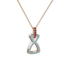 Simla Kolye - Rodolit garnet ve akuamarin 18 ayar rose altın kolye (40 cm rose altın rolo zincir) #1ov7115