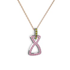Simla Kolye - Peridot ve pembe kuvars 925 ayar gümüş kolye (40 cm rose altın rolo zincir) #1ow5kga