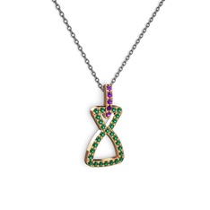 Ametist ve yeşil kuvars 925 ayar rose altın kaplama gümüş kolye (40 cm gümüş rolo zincir)