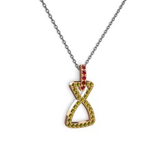 Garnet ve peridot 8 ayar rose altın kolye (40 cm gümüş rolo zincir)