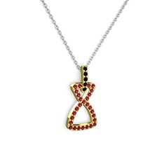 Simla Kolye - Siyah zirkon ve rodolit garnet 18 ayar altın kolye (40 cm beyaz altın rolo zincir) #1pew9kr