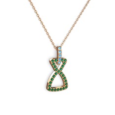 Simla Kolye - Akuamarin ve yeşil kuvars 14 ayar rose altın kolye (40 cm rose altın rolo zincir) #1pkpdil