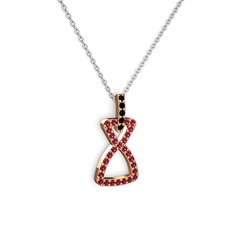 Siyah zirkon ve rodolit garnet 14 ayar rose altın kolye (40 cm gümüş rolo zincir)