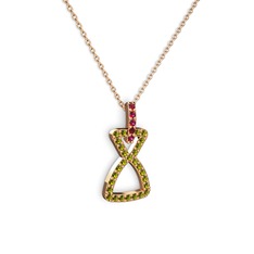 Simla Kolye - Rodolit garnet ve peridot 925 ayar rose altın kaplama gümüş kolye (40 cm rose altın rolo zincir) #1q26bk0
