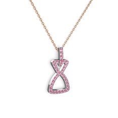 Simla Kolye - Pembe kuvars 14 ayar beyaz altın kolye (40 cm rose altın rolo zincir) #1q67vxb