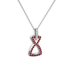 Simla Kolye - Beyaz zirkon ve garnet 8 ayar beyaz altın kolye (40 cm beyaz altın rolo zincir) #1qdu82w