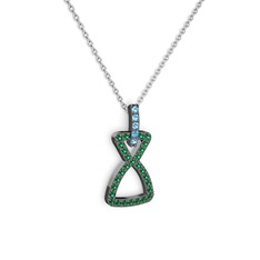 Simla Kolye - Akuamarin ve yeşil kuvars 925 ayar siyah rodyum kaplama gümüş kolye (40 cm beyaz altın rolo zincir) #1qeagb3